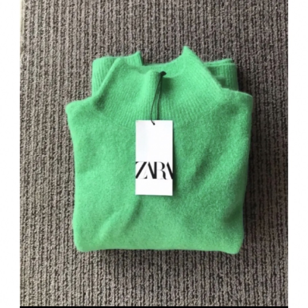 ZARA(ザラ)の新品 ZARA ザラ ハイネックニットセーター グリーン 緑 XL レディースのトップス(ニット/セーター)の商品写真