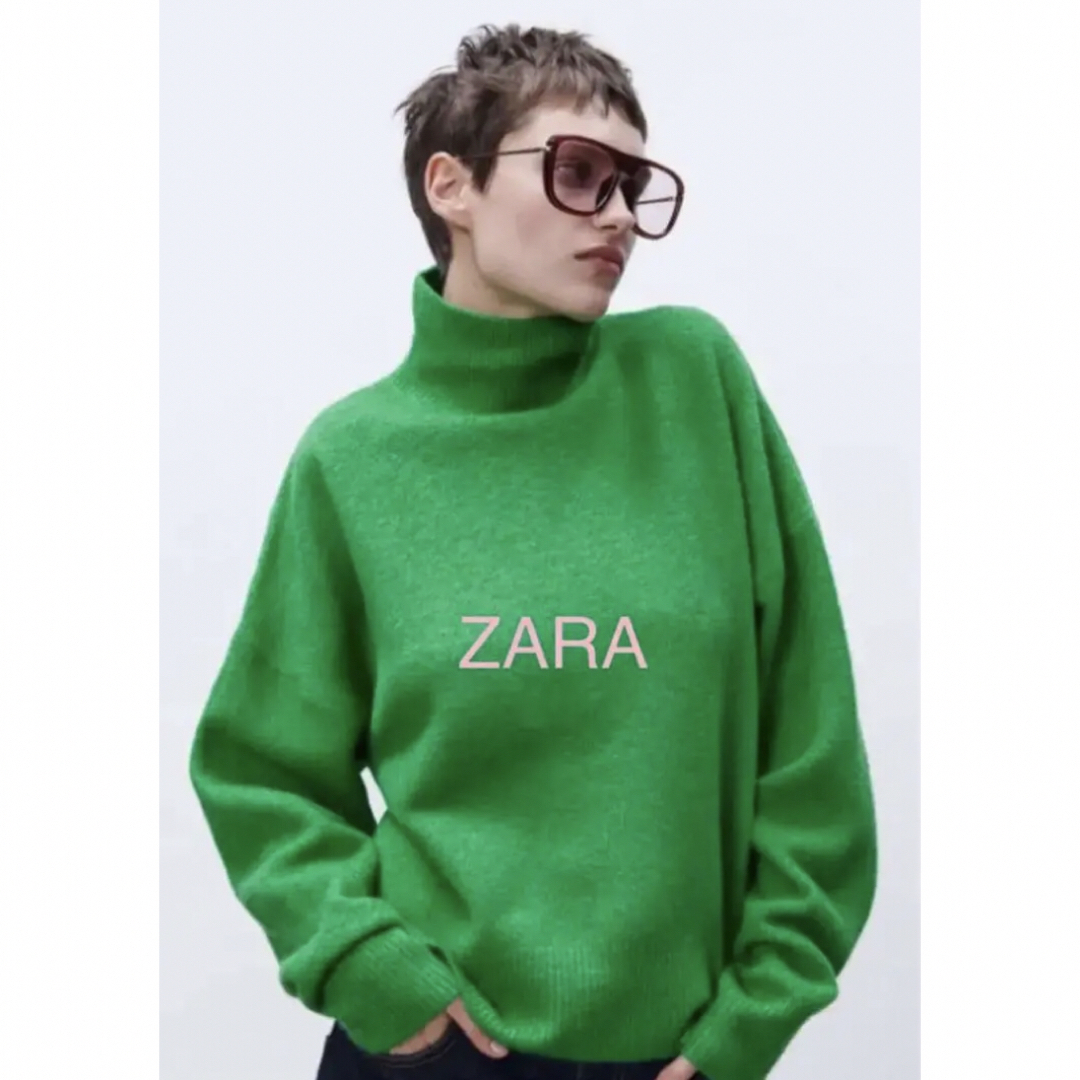 ZARA(ザラ)の新品 ZARA ザラ ハイネックニットセーター グリーン 緑 XL レディースのトップス(ニット/セーター)の商品写真