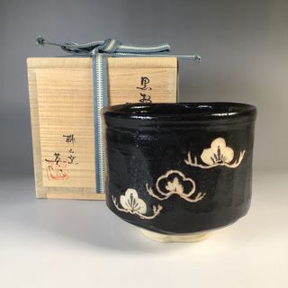 ラ２５９　茶碗　『膳所焼』『淡海ぜぜ　陽炎園造』『鳴子と稲穂絵』　共箱　茶道具いぶし銀