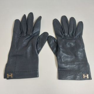 エルメス(Hermes)のエルメス H金具 ステッチモチーフ ラムレザーグローブ 手袋 ブラック #7(手袋)