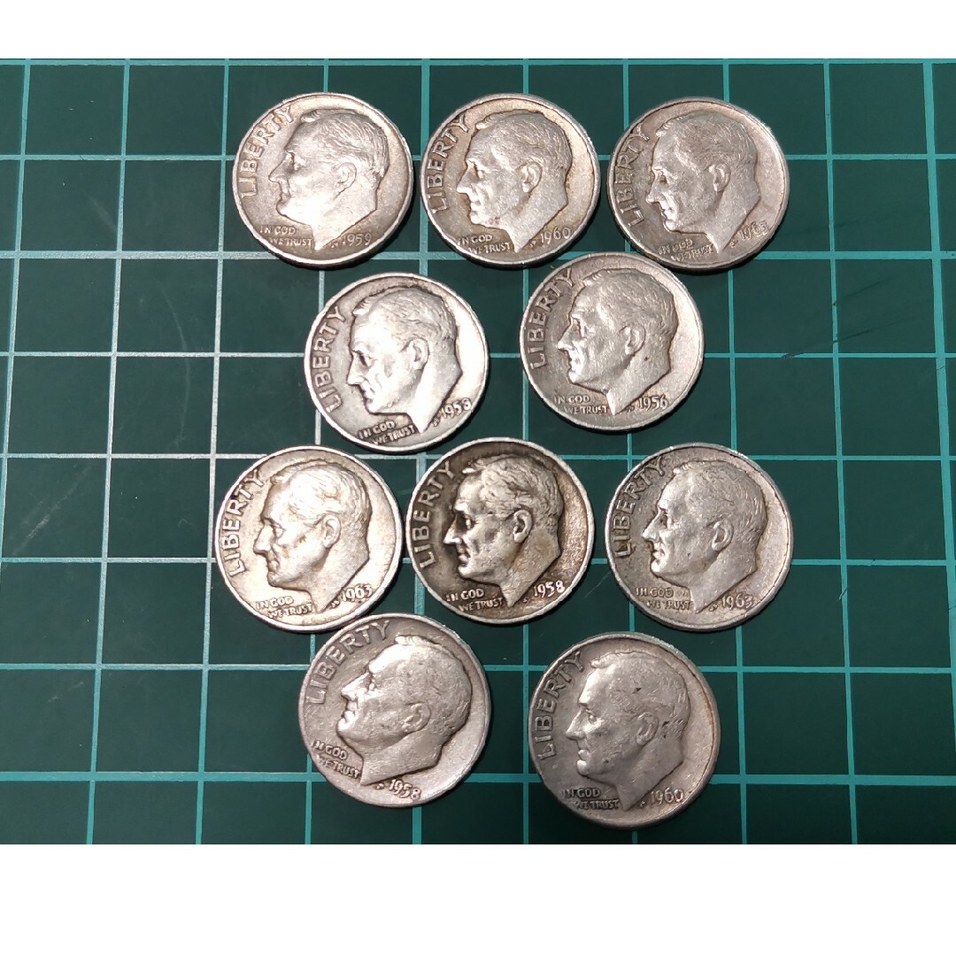 10枚セット ルーズベルト銀貨 10セント ダイム 古銭 全て1964年以前 ②