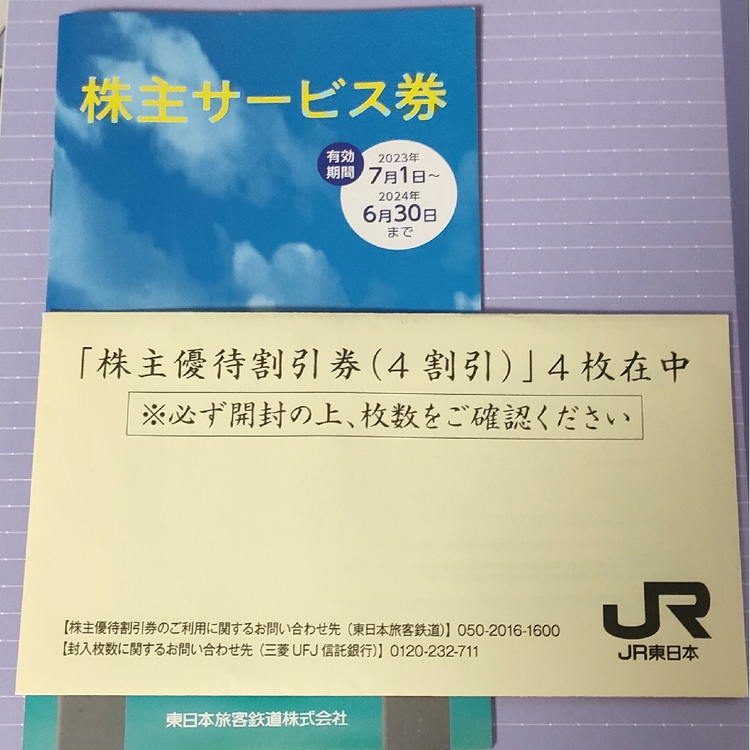 JR(ジェイアール)の【バラ売り可能】JR東日本 株主優待割引券4枚 株主サービス券 未使用・未開封 チケットの優待券/割引券(その他)の商品写真