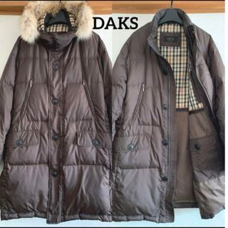 ダックス(DAKS)の希少★美品 ダックス ダウン コート スタンドカラー 3way チェック 茶 L(ダウンジャケット)