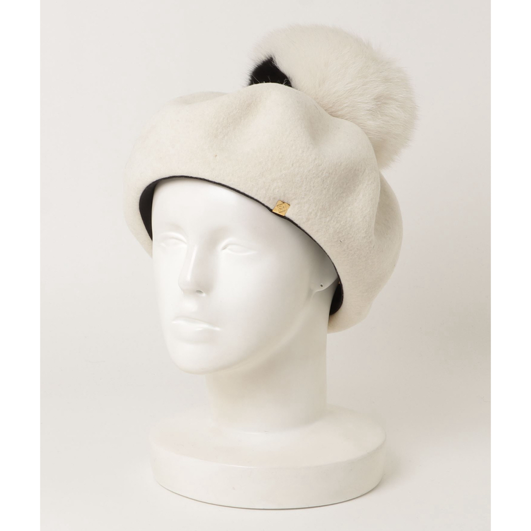 CA4LA(カシラ)のカシラ CA4LA フォックスファー付きベレー帽 帽子 ホワイト レディースの帽子(ハンチング/ベレー帽)の商品写真