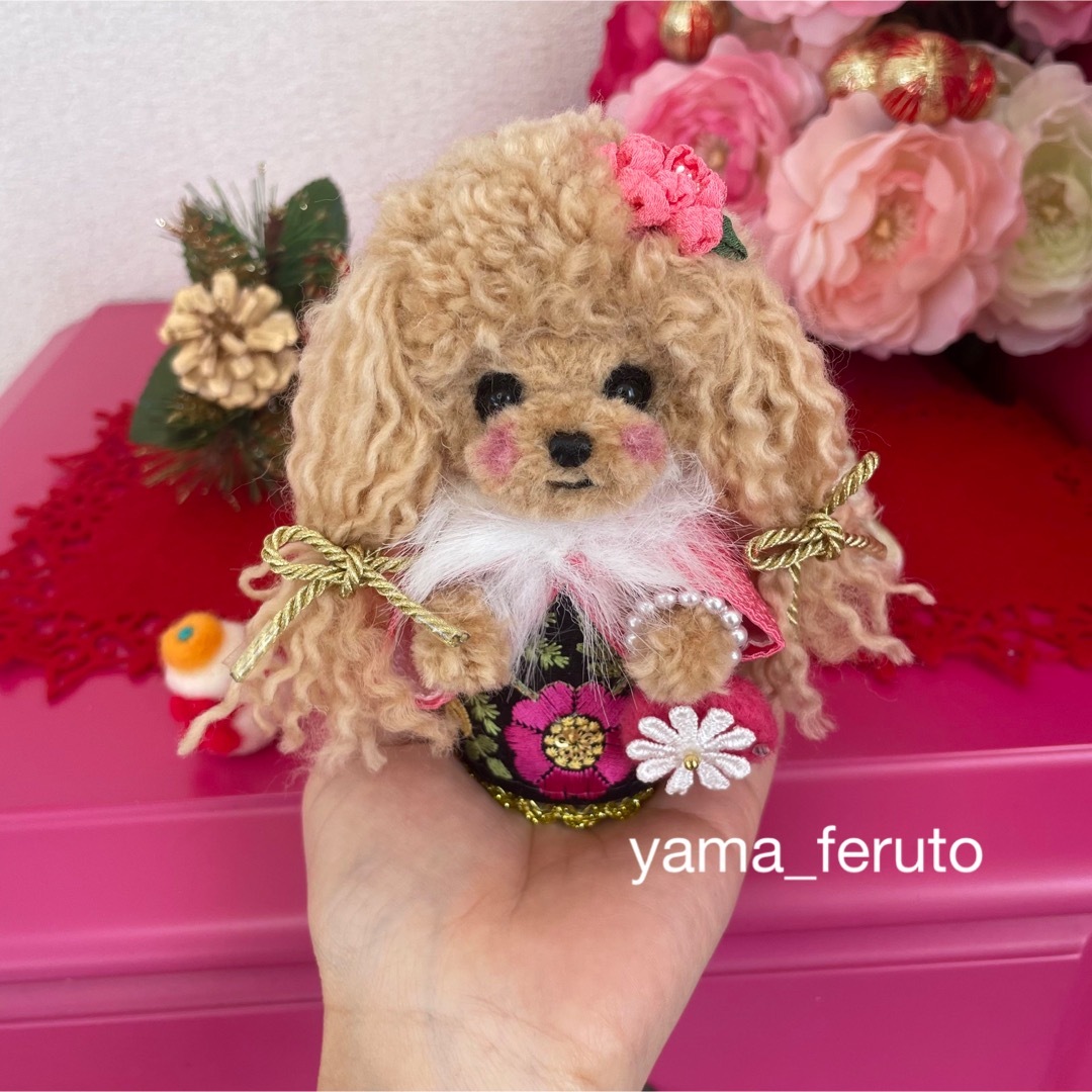 ★お正月限定★ handmade♡羊毛フェルト犬♡トイプーちゃん♡アプリコット♡ ハンドメイドのぬいぐるみ/人形(ぬいぐるみ)の商品写真