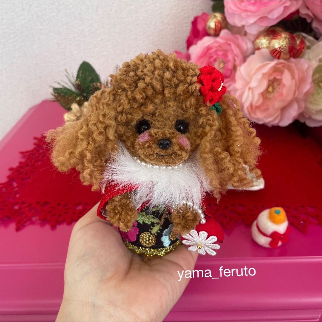 ★お正月限定★ handmade♡羊毛フェルト犬♡トイプーちゃん♡レッド♡ ハンドメイドのぬいぐるみ/人形(ぬいぐるみ)の商品写真