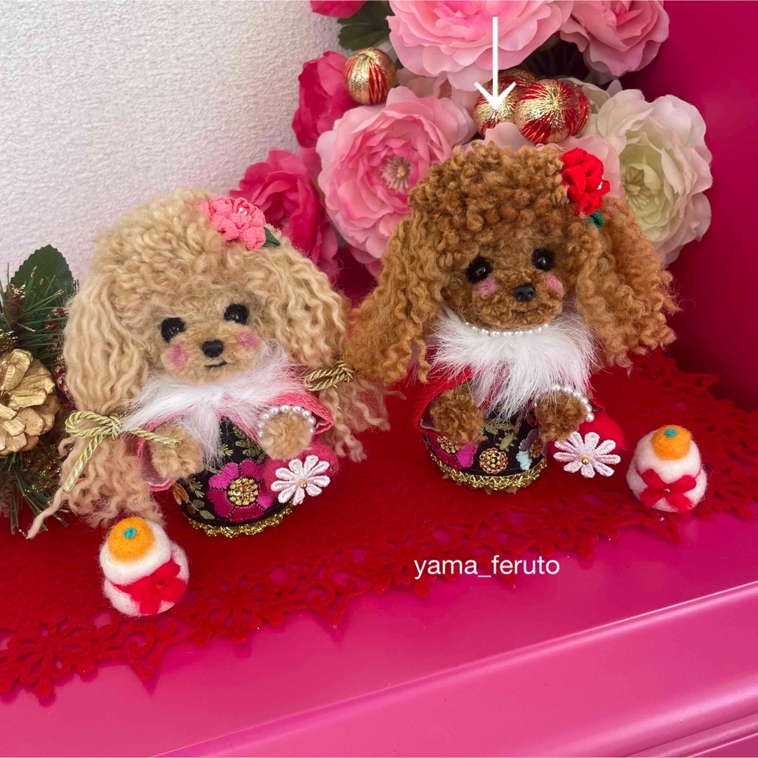 ★お正月限定★ handmade♡羊毛フェルト犬♡トイプーちゃん♡レッド♡ ハンドメイドのぬいぐるみ/人形(ぬいぐるみ)の商品写真