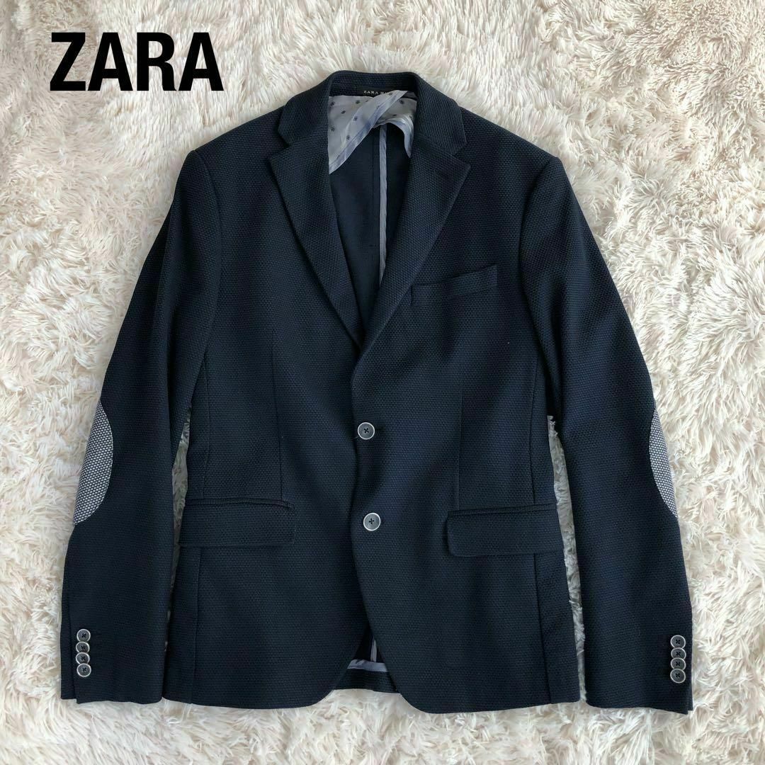 ZARA(ザラ)のZARA MANザラマンエルボーパッチテーラードジャケットネイビー紺色48 メンズのジャケット/アウター(テーラードジャケット)の商品写真