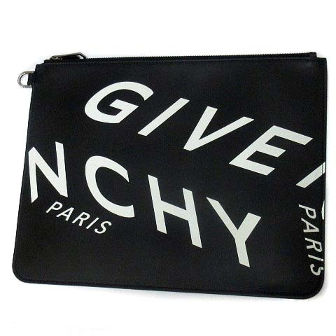 ジバンシィ GIVENCHY レザー クラッチバッグ ビッグロゴ 黒 ブラック30cmタテ