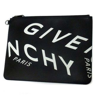 30cmタテジバンシィ GIVENCHY レザー クラッチバッグ ビッグロゴ 黒