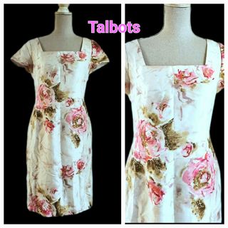 タルボット(TALBOTS)の大変美品　保管シワかなり　OTTO  綺麗なバラ柄シルクワンピース(ひざ丈ワンピース)