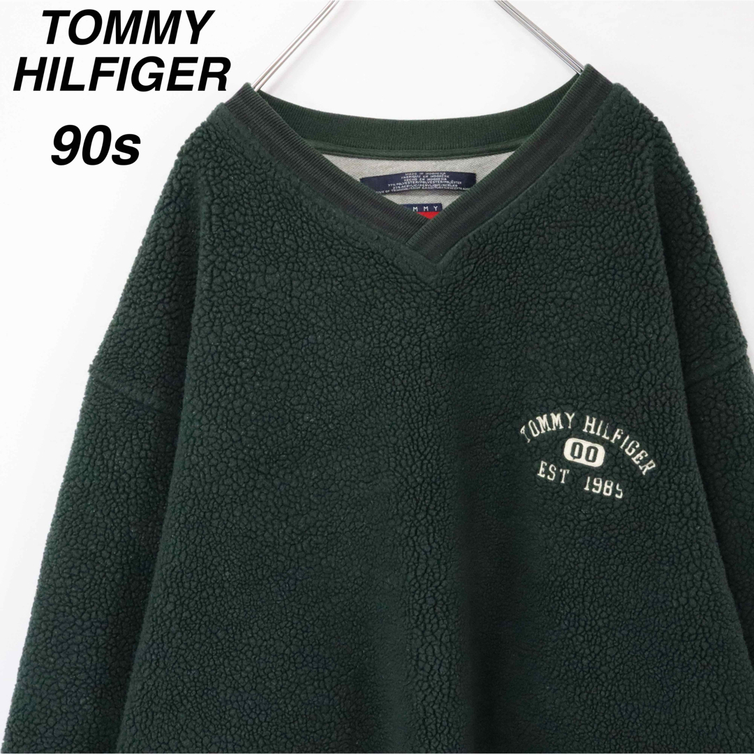 TOMMY HILFIGER(トミーヒルフィガー)の【90s】トミーヒルフィガー／ボアプルオーバー　2XLサイズ　ワンポイント刺繍 メンズのトップス(スウェット)の商品写真