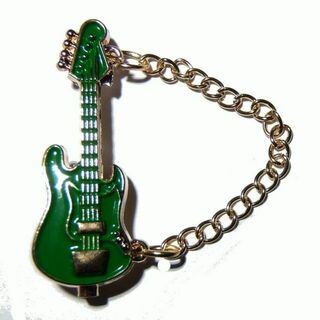 エレキギター　ベース　エナメル　ブローチ　ピンバッジ　緑色　グリーン　ストラップ(その他)