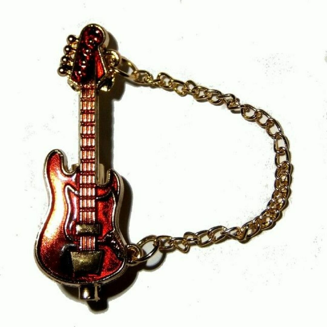 エレキギター　ベース　ブローチ　ピンバッジ　赤色　ワインレッド　ストラップ 楽器のギター(その他)の商品写真