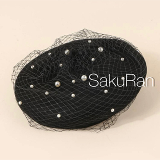 パール付 チュール ベレー帽♡22ブラック 黒 ZARA バースデーバッシュ好き(ハンチング/ベレー帽)