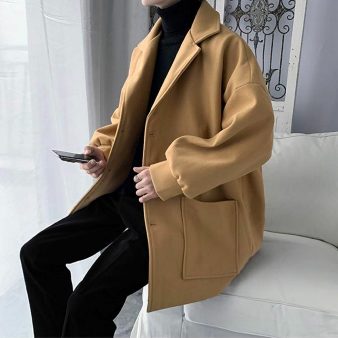 新品 送料無料 ビッグシルエット チェスターコート ロングコート冬服 韓国 メンズのジャケット/アウター(チェスターコート)の商品写真