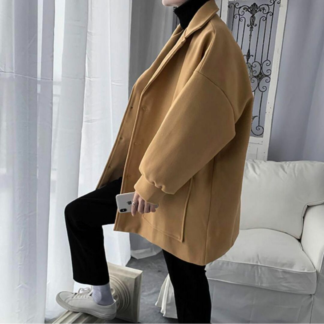 新品 送料無料 ビッグシルエット チェスターコート ロングコート冬服 韓国 メンズのジャケット/アウター(チェスターコート)の商品写真