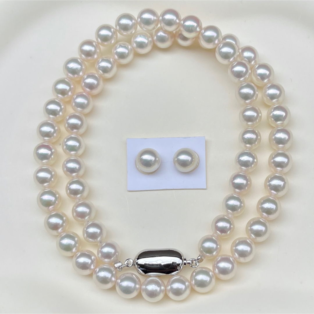 あこや真珠ネックレス6.5-7.0mm高品質ホワイト系K 14WGピアス付き新品 レディースのアクセサリー(ネックレス)の商品写真