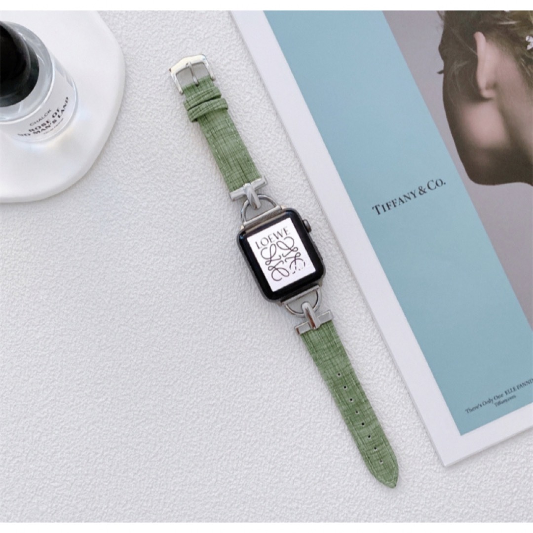 Apple Watch(アップルウォッチ)のApple Watch バンド レザー 42/44/45mm パステル グリーン レディースのファッション小物(腕時計)の商品写真
