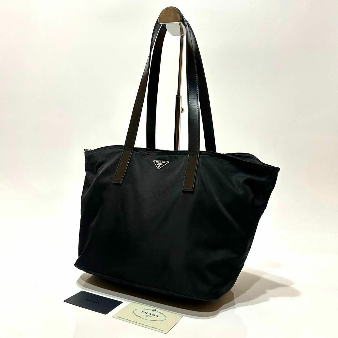 美品】 PRADA トートバッグ ナイロン レザー 三角ロゴプレート - バッグ 美品】 PRADA トートバッグ ナイロン レザー 三角ロゴプレート - バッグ