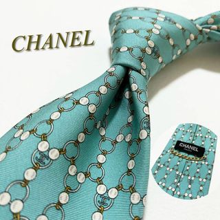 シャネル(CHANEL)の激レア★チェーン付き【美品】シャネル ネクタイ 総柄 シルク ココマーク(ネクタイ)