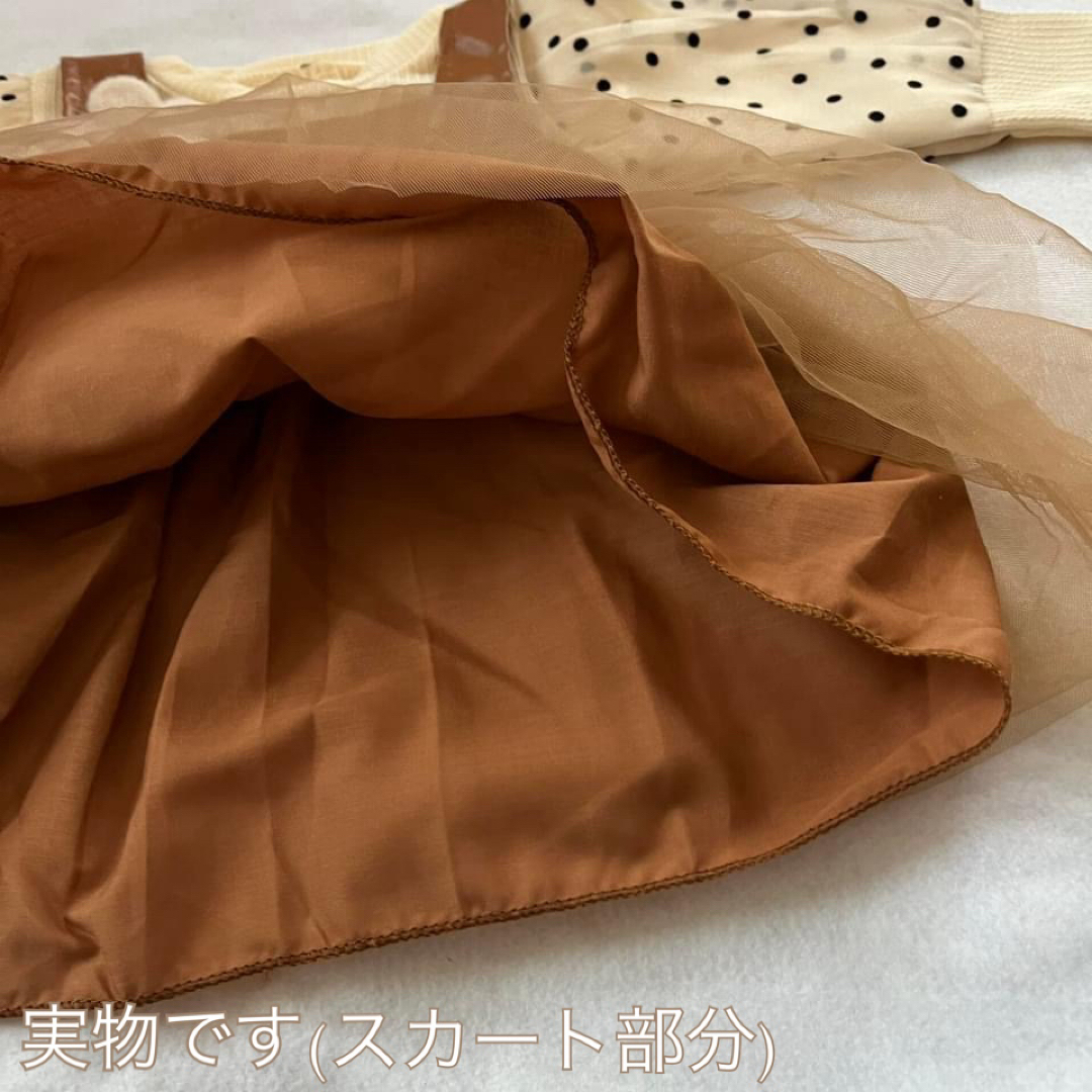 100 新品 未使用 ドット袖 ワンピース おでかけ 長袖 重ね着風  キッズ/ベビー/マタニティのキッズ服女の子用(90cm~)(ワンピース)の商品写真