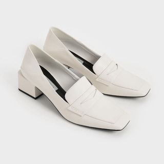 チャールズアンドキース(Charles and Keith)の売り切り希望CHARLES &KEITH ツイードブロックヒールペニーローファー(ローファー/革靴)