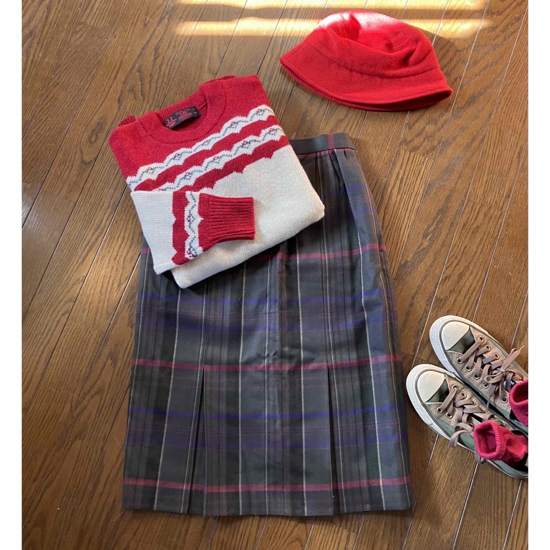 しつけ糸付き  ニュアンスカラーのタータンチェック  BOXプリーツスカート レディースのスカート(ロングスカート)の商品写真