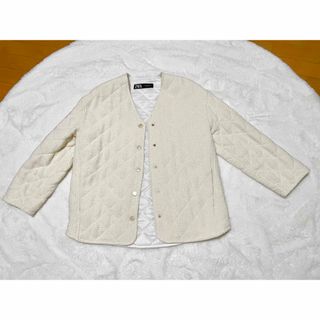 ザラ(ZARA)のZARA ツイードジャケット　アイボリー　ノーカラー　キルティング　F(ノーカラージャケット)