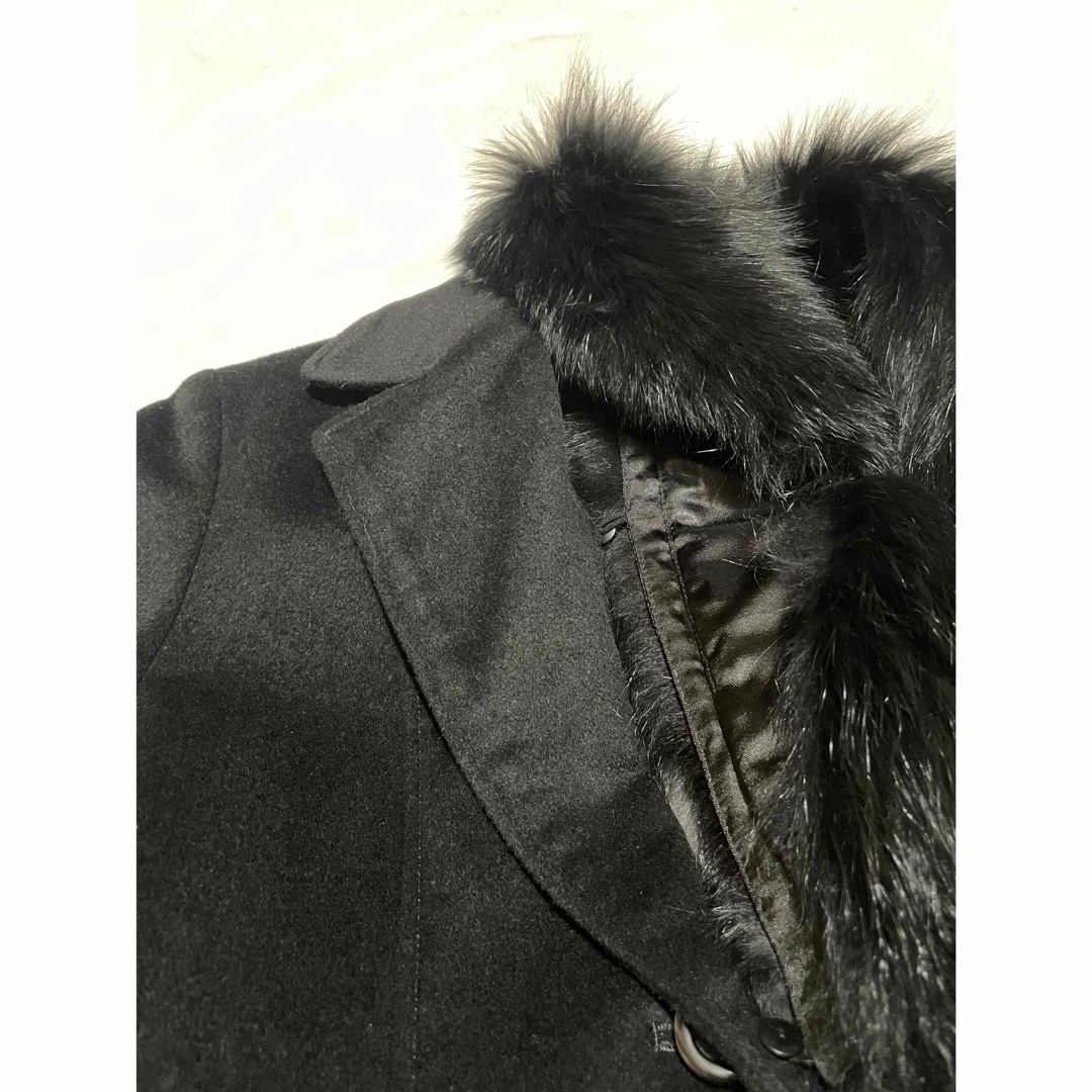 ATELIER SAB(アトリエサブ)のアトリエサブ　ロングコート　アンゴラ混　フォックスファー　ブラック　S〜M レディースのジャケット/アウター(ロングコート)の商品写真