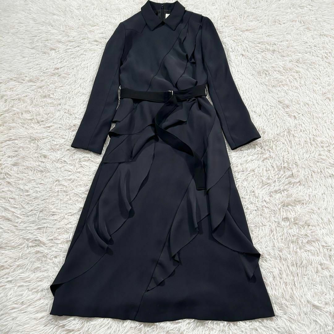 ロキト ベルト フリル アシメ 変形 ブラック ドレス ワンピース ラッフル約38cm肩幅
