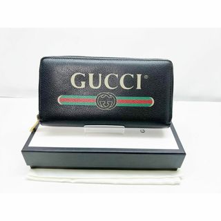 グッチ(Gucci)の美品　GUCCI　グッチ　クルーズ　ロゴ　グッチプリント　ラウンド長財布　黒(長財布)