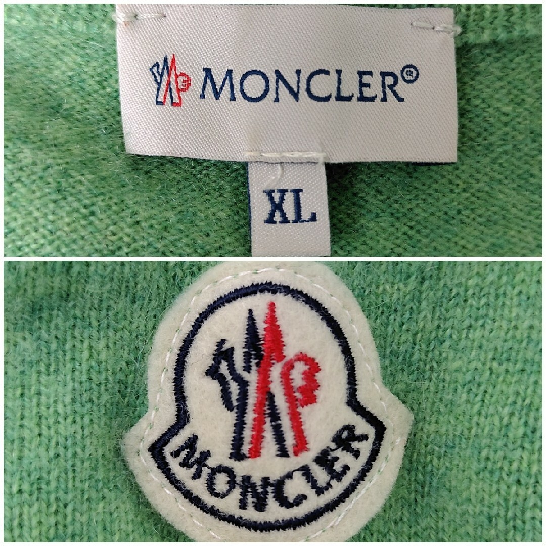 MONCLER(モンクレール)の【最高デザイン】モンクレール☆ワッペンロゴ付カシミヤニット　XL　くすみ緑　希少 メンズのトップス(ニット/セーター)の商品写真