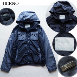 ヘルノ(HERNO)のHERNO フード付き ナイロンジャケット ブルゾン ジャンパー ネイビー 紺(ブルゾン)