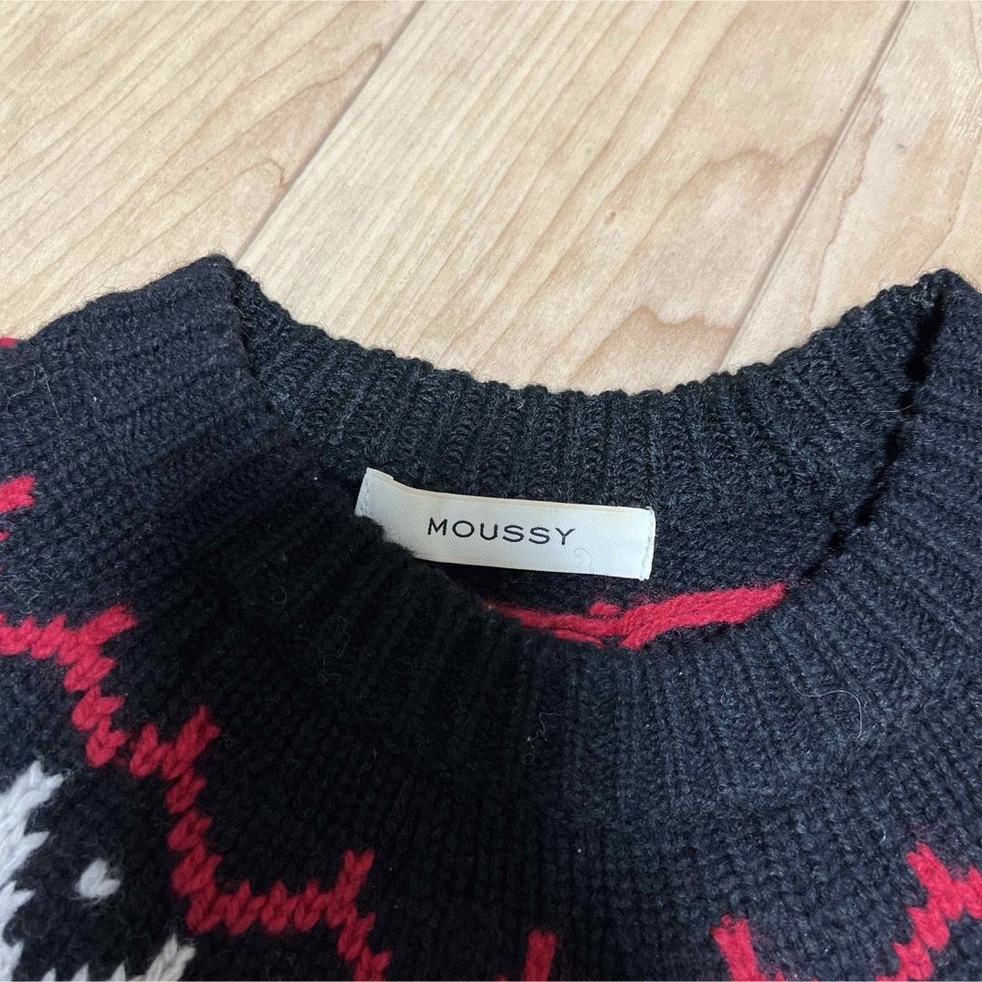 moussy(マウジー)のMOUSSYノルディックニット　黒　赤　フリーサイズ レディースのトップス(ニット/セーター)の商品写真