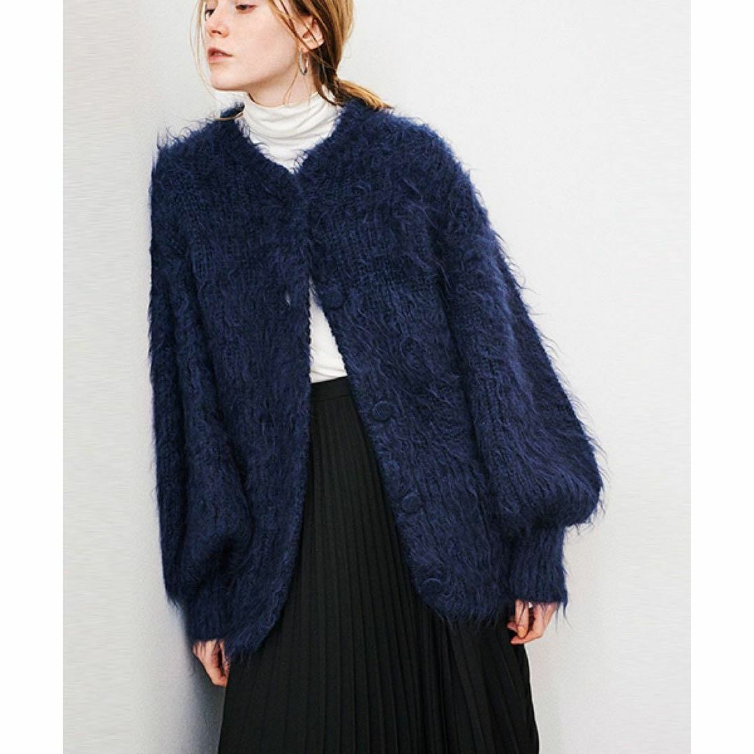 カラーネイビー紺美品 CLANE クラネ SHAGGY OVER CARDIGAN モヘヤ 1