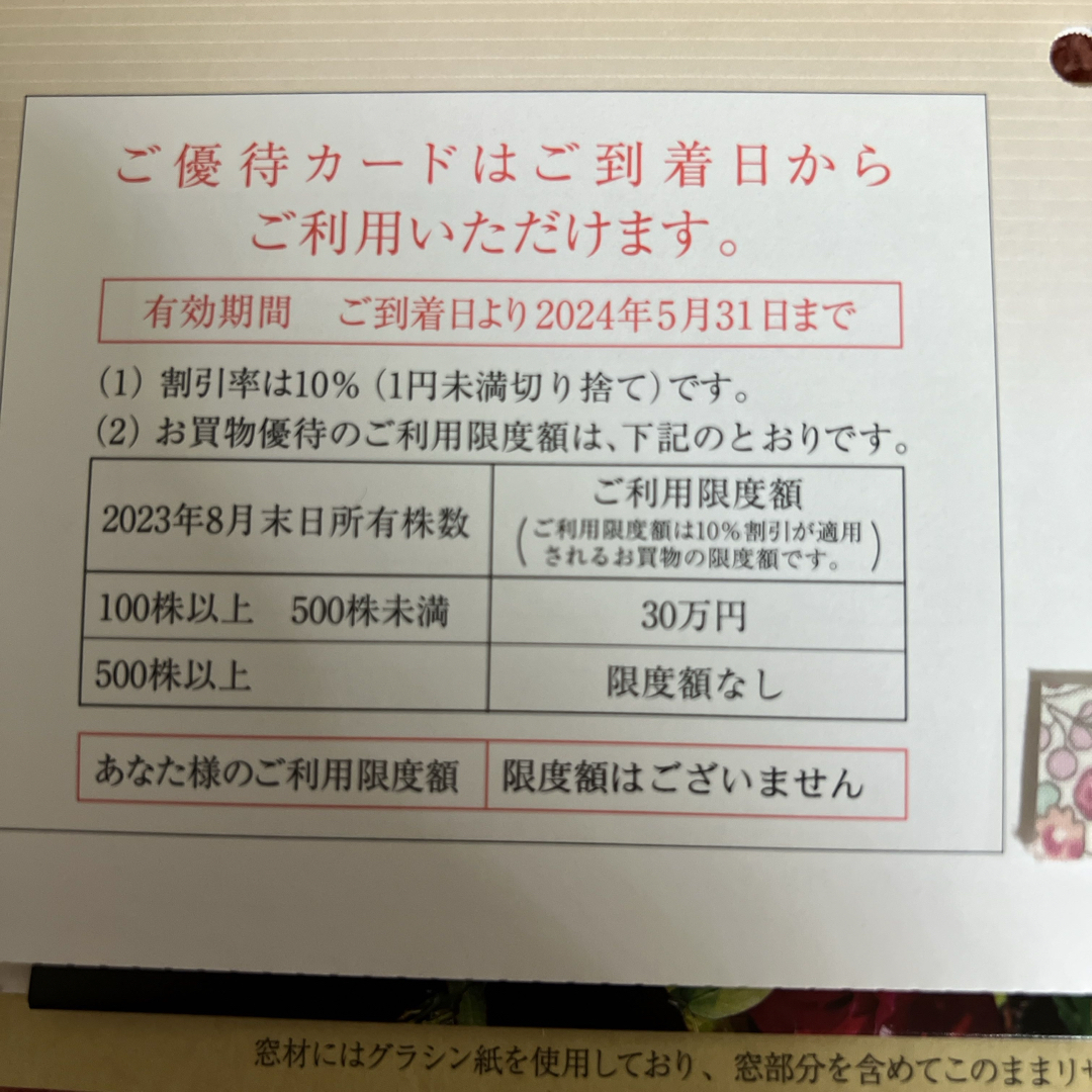 髙島屋(タカシマヤ)の高島屋 女性名義 限度額なし株主優待カード1枚 チケットの優待券/割引券(ショッピング)の商品写真