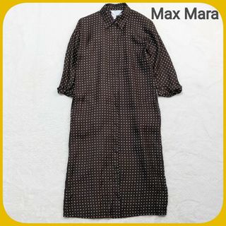 マックスマーラ(Max Mara)の美品 Max Mara 白タグ ロング シャツワンピース シルク 五分袖 ドット(ロングワンピース/マキシワンピース)