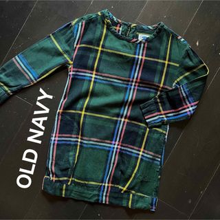 オールドネイビー(Old Navy)のOLD NAVY 110cm チェック柄 7分袖ワンピース(ワンピース)