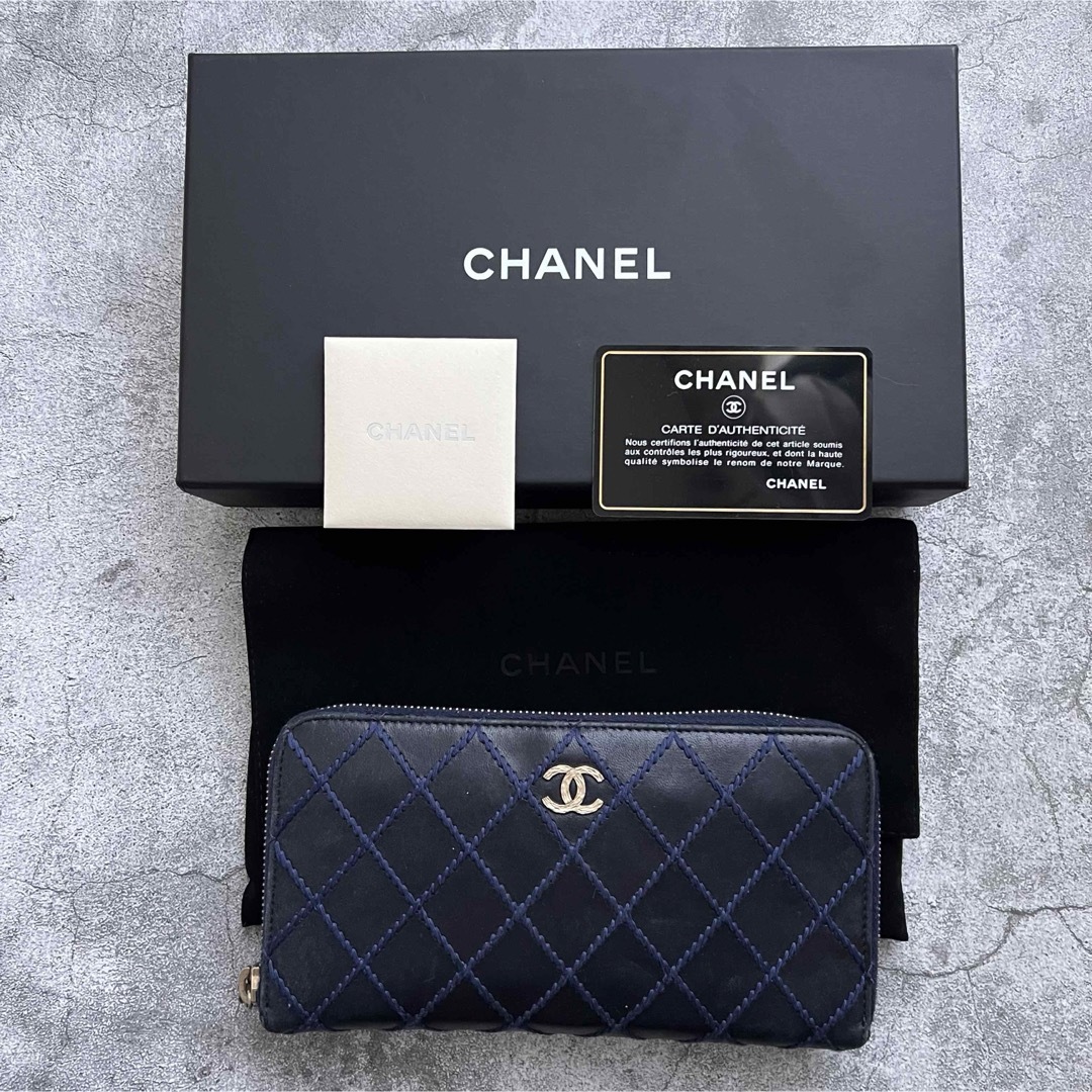 CHANEL ワイルドステッチ ラウンド 長財布 ネイビー CHANEL ワイルドステッチ ラウンド 長財布 ネイビー