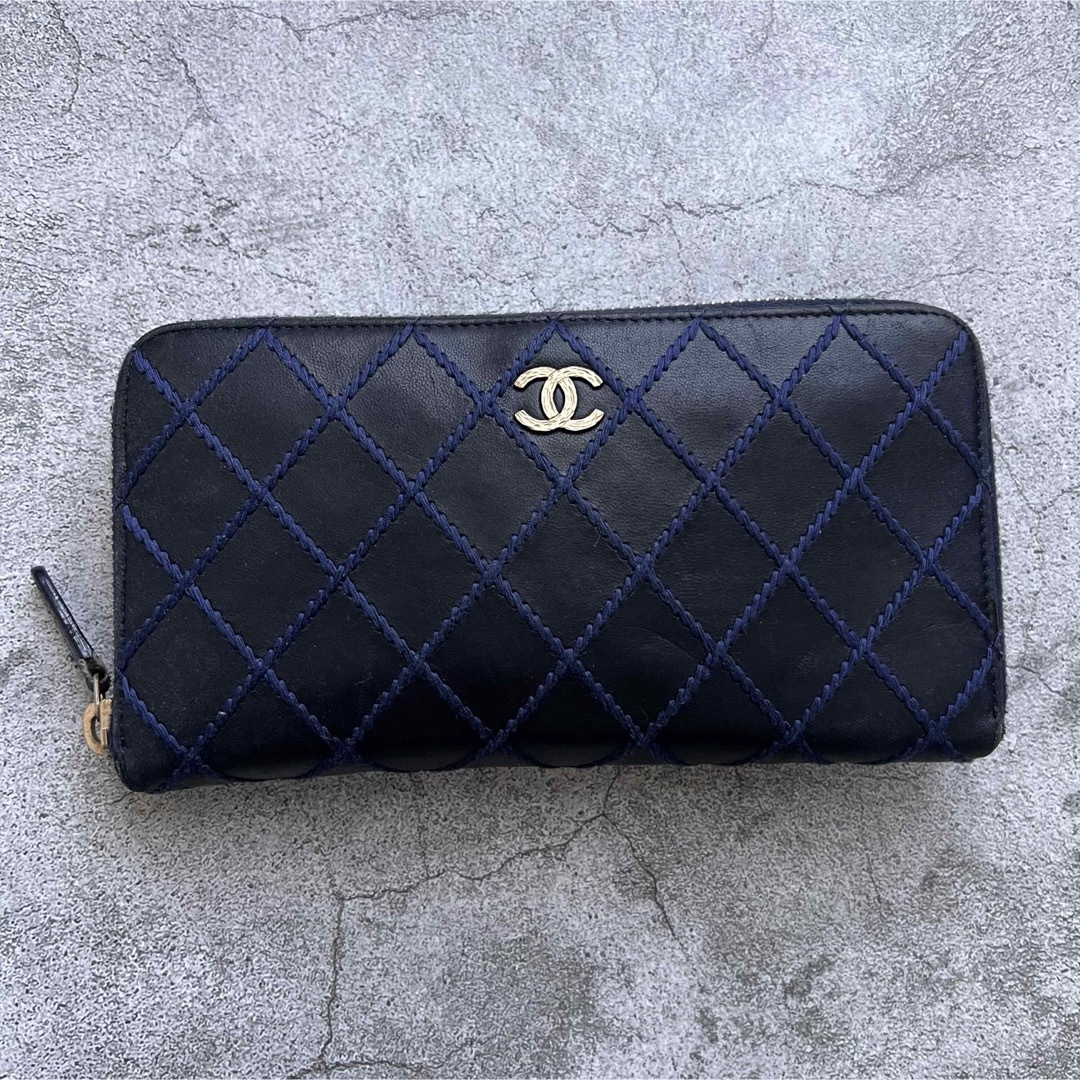 CHANEL ワイルドステッチ ラウンド 長財布 ネイビー CHANEL ワイルドステッチ ラウンド 長財布 ネイビー