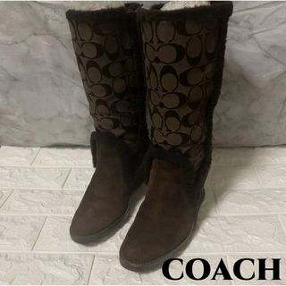 コーチ(COACH)のコーチブーツ シグネチャー スエードブーツ コーチ柄 ウエッジソール (ブーツ)