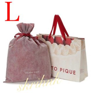 ジェラートピケ(gelato pique)の♡ジェラートピケ♡ケーキ柄♡ショッパー付き ギフト巾着♡Lサイズ♡クリスマス限定(ショップ袋)