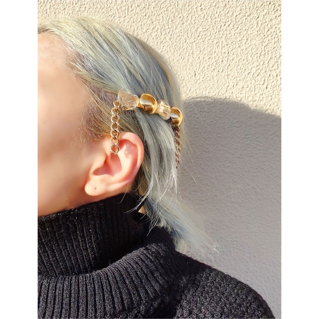 Plage(プラージュ)のバレッタ ヘアカフ ゴールド クリア ガラス ゴールド チェーン タッセル レディースのヘアアクセサリー(バレッタ/ヘアクリップ)の商品写真