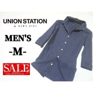 ユニオンステーション(UNION STATION)のメンズM◇UNION STATION◇6分袖ドット柄ボタンダウンシャツ navy(シャツ)