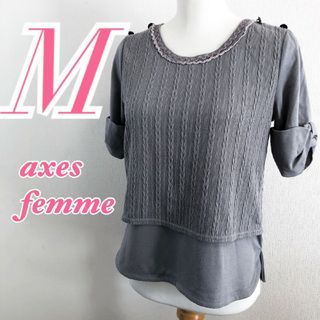 アクシーズファム(axes femme)のアクシーズファム　半袖ブラウス　M　グレー　薔薇　ガーリー　ポリ　レーヨン(シャツ/ブラウス(半袖/袖なし))