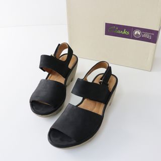 クラークス(Clarks)の美品 クラークス Clarks Clarene Allure アンクルストラップ ウェッジサンダル 38/ブラック【2400013639859】(サンダル)