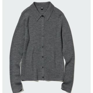 ユニクロ(UNIQLO)の20日までの出品✨新品✨エクストラファインメリノリブポロカーディガン(カーディガン)