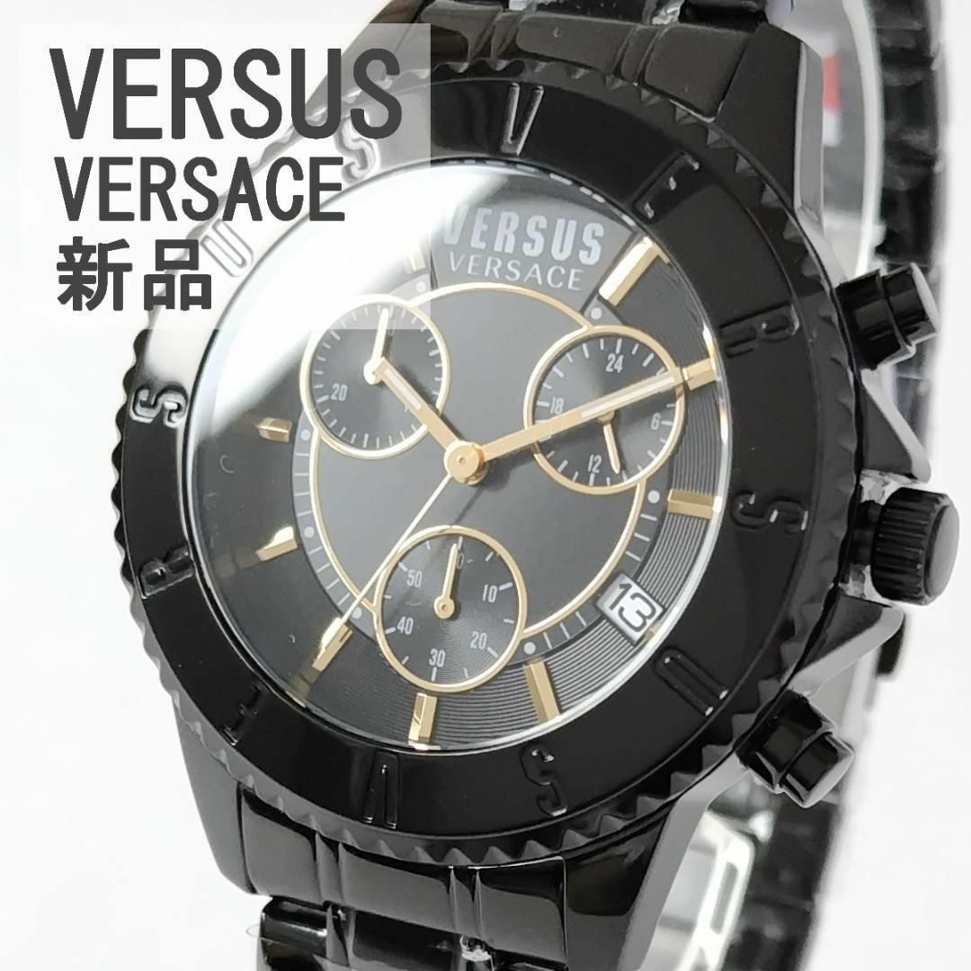 新品 】 光沢ブラック新品VERSUS VERSACEメンズ腕時計モダン美しい