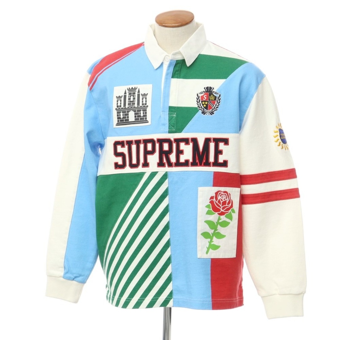 Supreme(シュプリーム)の【中古】シュプリーム Supreme 2023年秋冬 Rose Rugby コットン ラガーシャツ 長袖ポロシャツ ホワイトxブルー【サイズM】【メンズ】 メンズのトップス(ポロシャツ)の商品写真